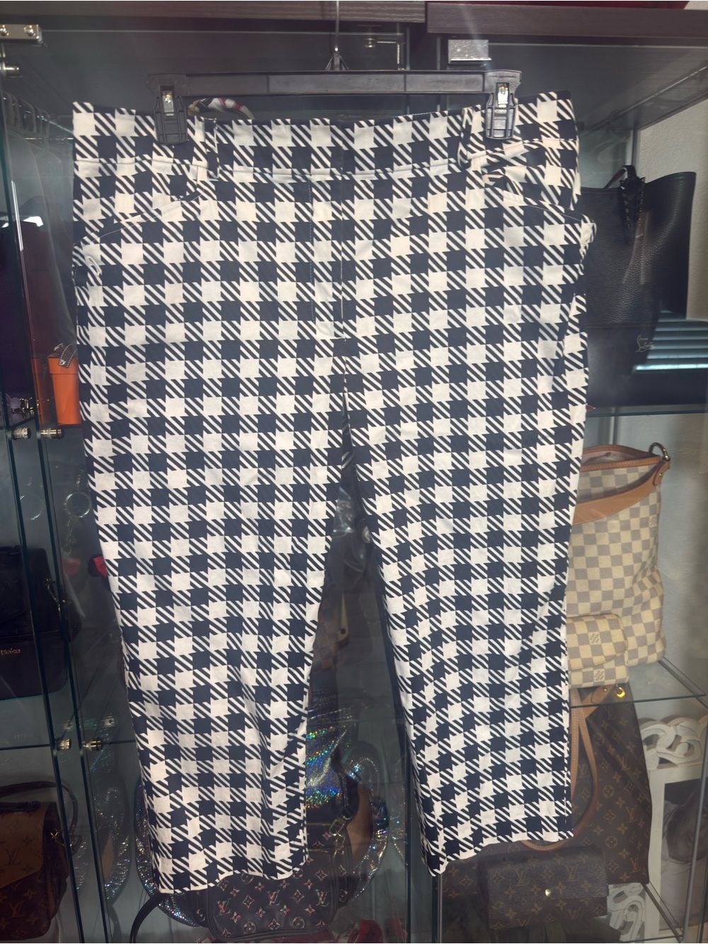 Tommy Hilfiger Navy and White Houndstooth Cropped Pants